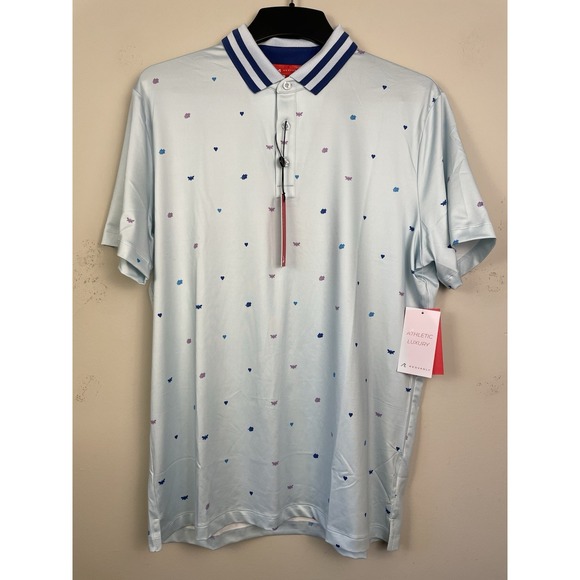 NEW Redvanly Langham Polo Men Large Golf Breeze Blue Performance Stretch AOP - Picture 2 of 8